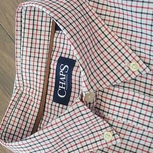 Chaps Mens Long Sleeve Button Down Red/white/black Striped, Size Med
